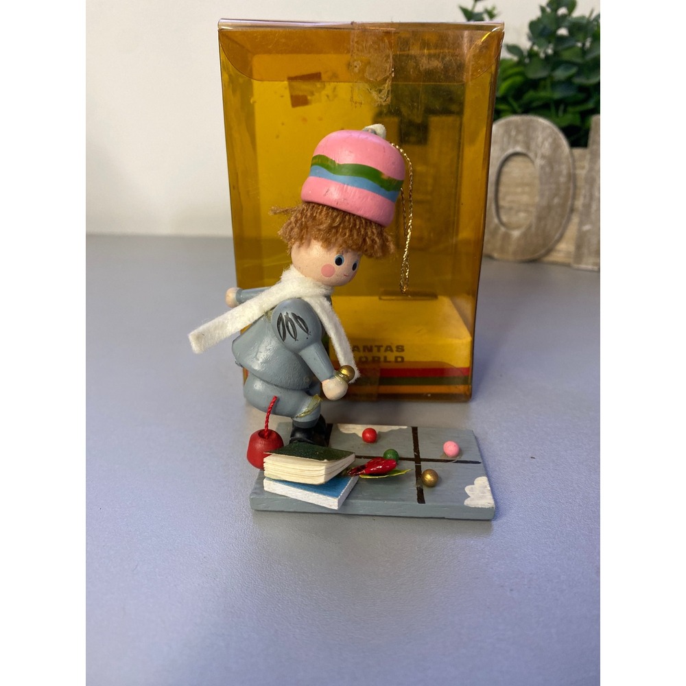 Santas World Wooden Figurine Boy Skiing Ornament‎ Christmas Decor